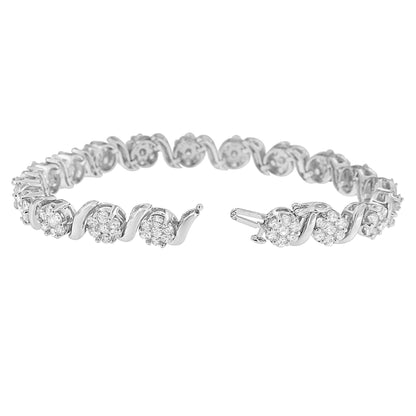 14K White Gold 7 3/8 Cttw Round Brilliant Diamond Floral Cluster and S Link Bracelet (H-I Color, SI2-I1 Clarity) - 7" Inches by Infinite Jewels