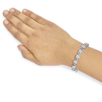 14K White Gold 7 3/8 Cttw Round Brilliant Diamond Floral Cluster and S Link Bracelet (H-I Color, SI2-I1 Clarity) - 7" Inches by Infinite Jewels