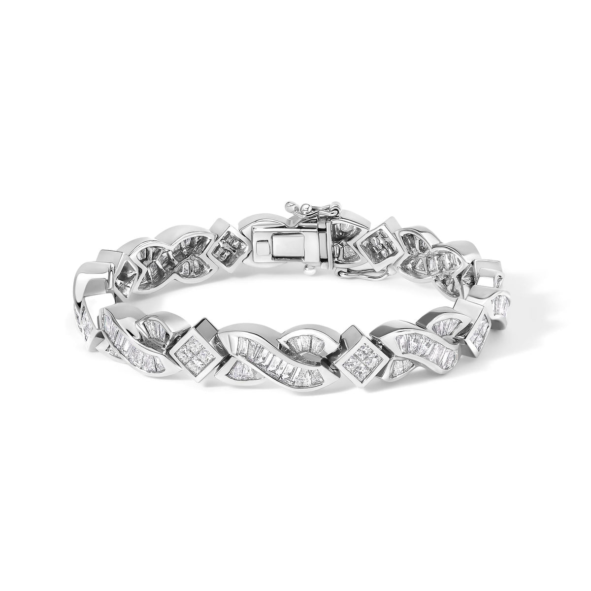 14K White Gold 8 1/5 Cttw Diamond Geometric Twisted Link Bracelet by Infinite Jewels