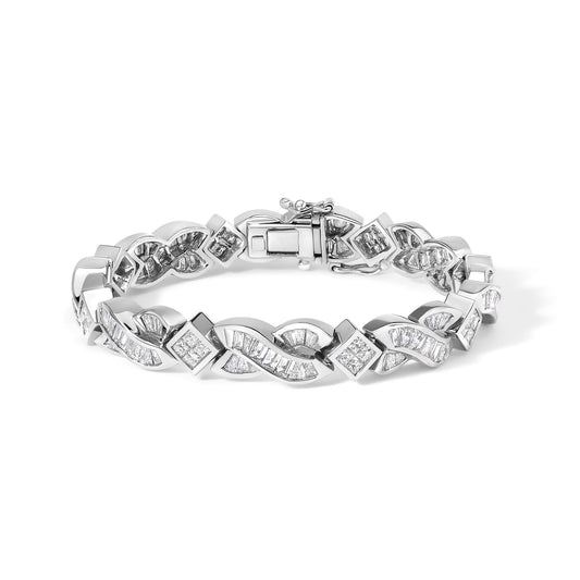 14K White Gold 8 1/5 Cttw Diamond Geometric Twisted Link Bracelet by Infinite Jewels
