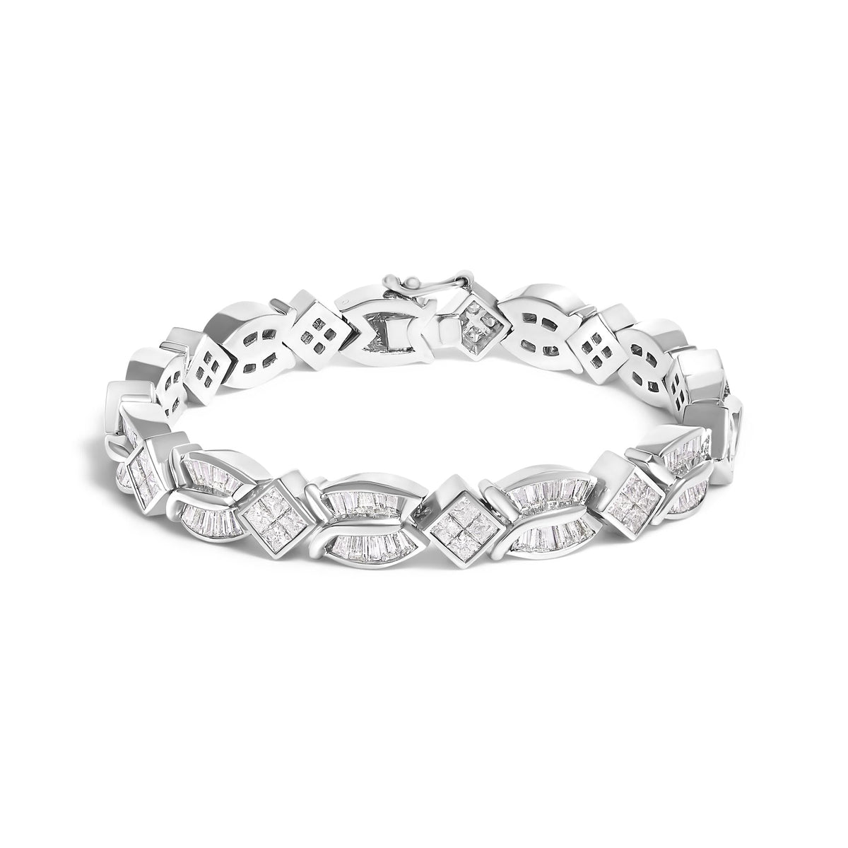 14K White Gold 8 5/8ct Cttw Princess and Baguette Diamond Geometric Twist Link Bracelet (G-H Color, VS1-VS2 Clarity) - 7" by Infinite Jewels