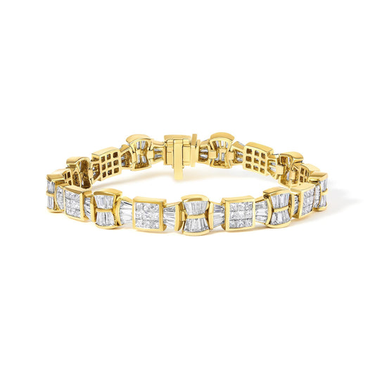 14K Yellow Gold 9 7/8 Cttw Princess and Baguette Diamond Bow and Box Link Tennis Bracelet (G-H Color, VS1-VS2 Clarity) - 7" Inches by Infinite Jewels