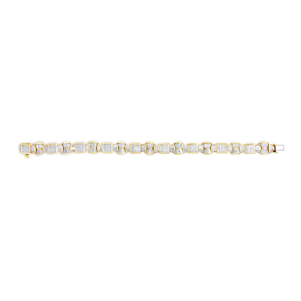 14K Yellow Gold 9 7/8 Cttw Princess and Baguette Diamond Bow and Box Link Tennis Bracelet (G-H Color, VS1-VS2 Clarity) - 7" Inches by Infinite Jewels