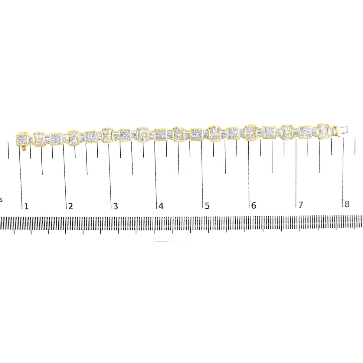 14K Yellow Gold 9 7/8 Cttw Princess and Baguette Diamond Bow and Box Link Tennis Bracelet (G-H Color, VS1-VS2 Clarity) - 7" Inches by Infinite Jewels
