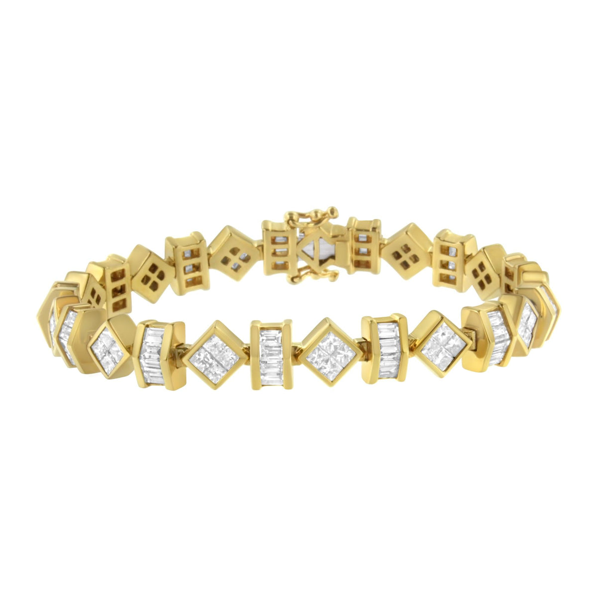 14K Yellow Gold Princess and Baguette Diamond Modern Link Bracelet(7.50 cttw,G-H Color,VS1-VS2 Clarity) by Infinite Jewels