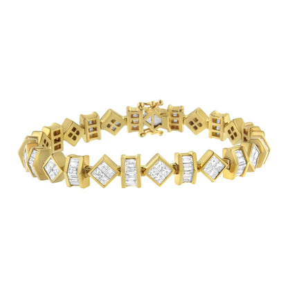 14K Yellow Gold Princess and Baguette Diamond Modern Link Bracelet(7.50 cttw,G-H Color,VS1-VS2 Clarity) by Infinite Jewels