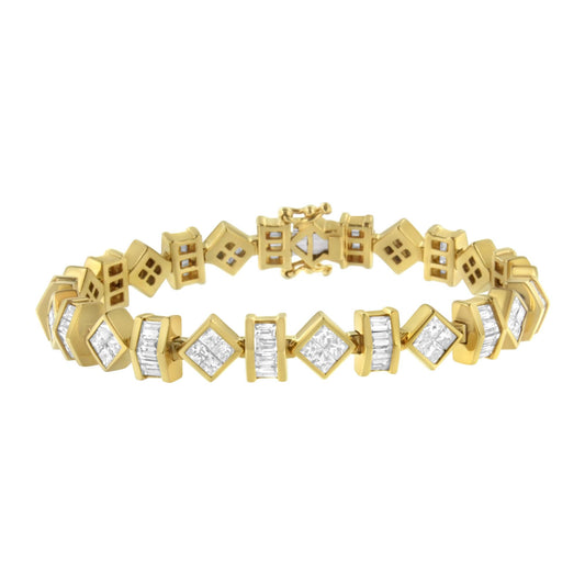 14K Yellow Gold Princess and Baguette Diamond Modern Link Bracelet(7.50 cttw,G-H Color,VS1-VS2 Clarity) by Infinite Jewels