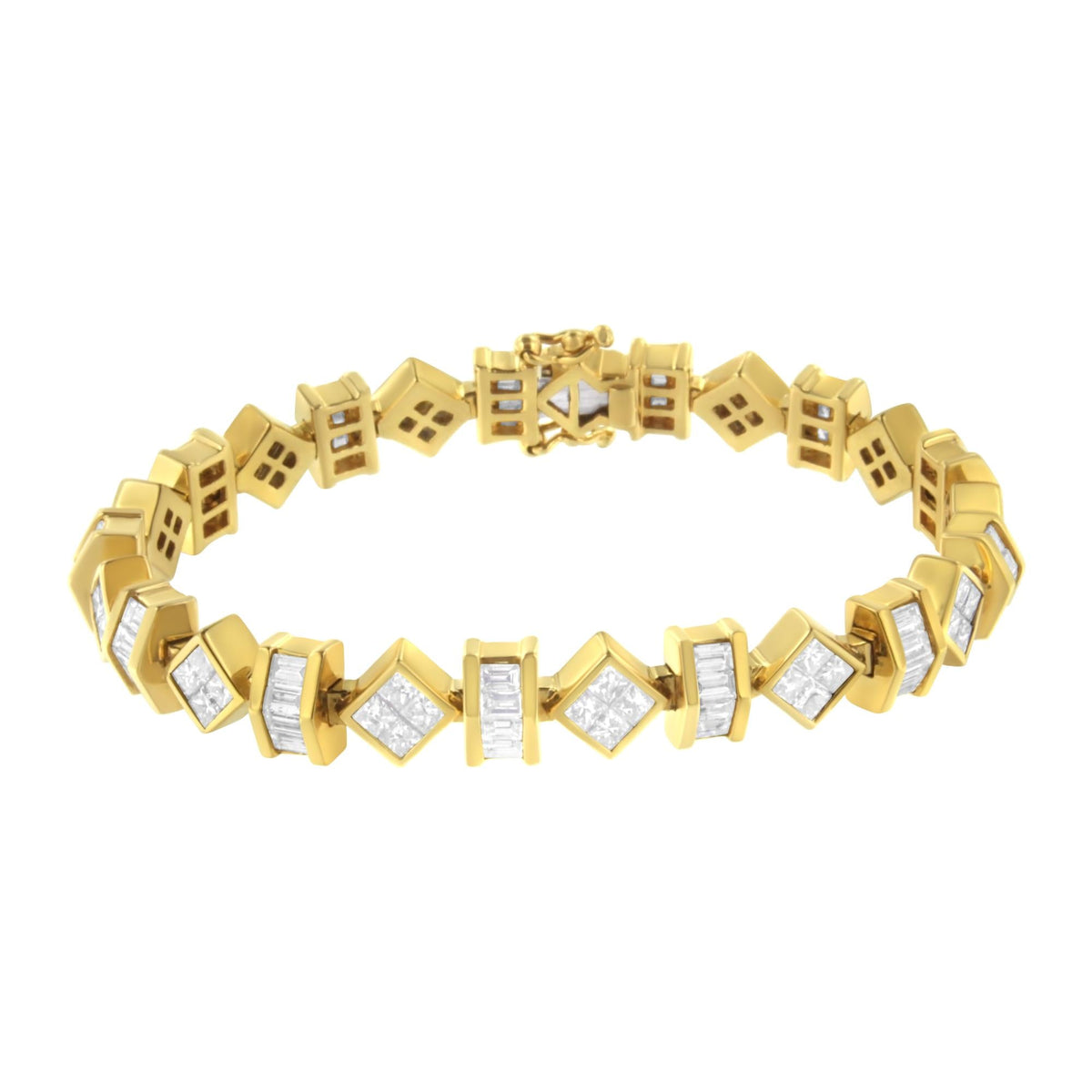 14K Yellow Gold Princess and Baguette Diamond Modern Link Bracelet(7.50 cttw,G-H Color,VS1-VS2 Clarity) by Infinite Jewels