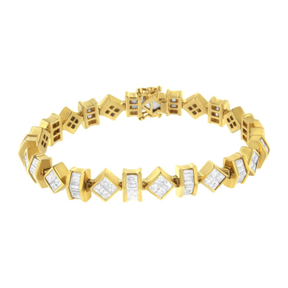 14K Yellow Gold Princess and Baguette Diamond Modern Link Bracelet(7.50 cttw,G-H Color,VS1-VS2 Clarity) by Infinite Jewels