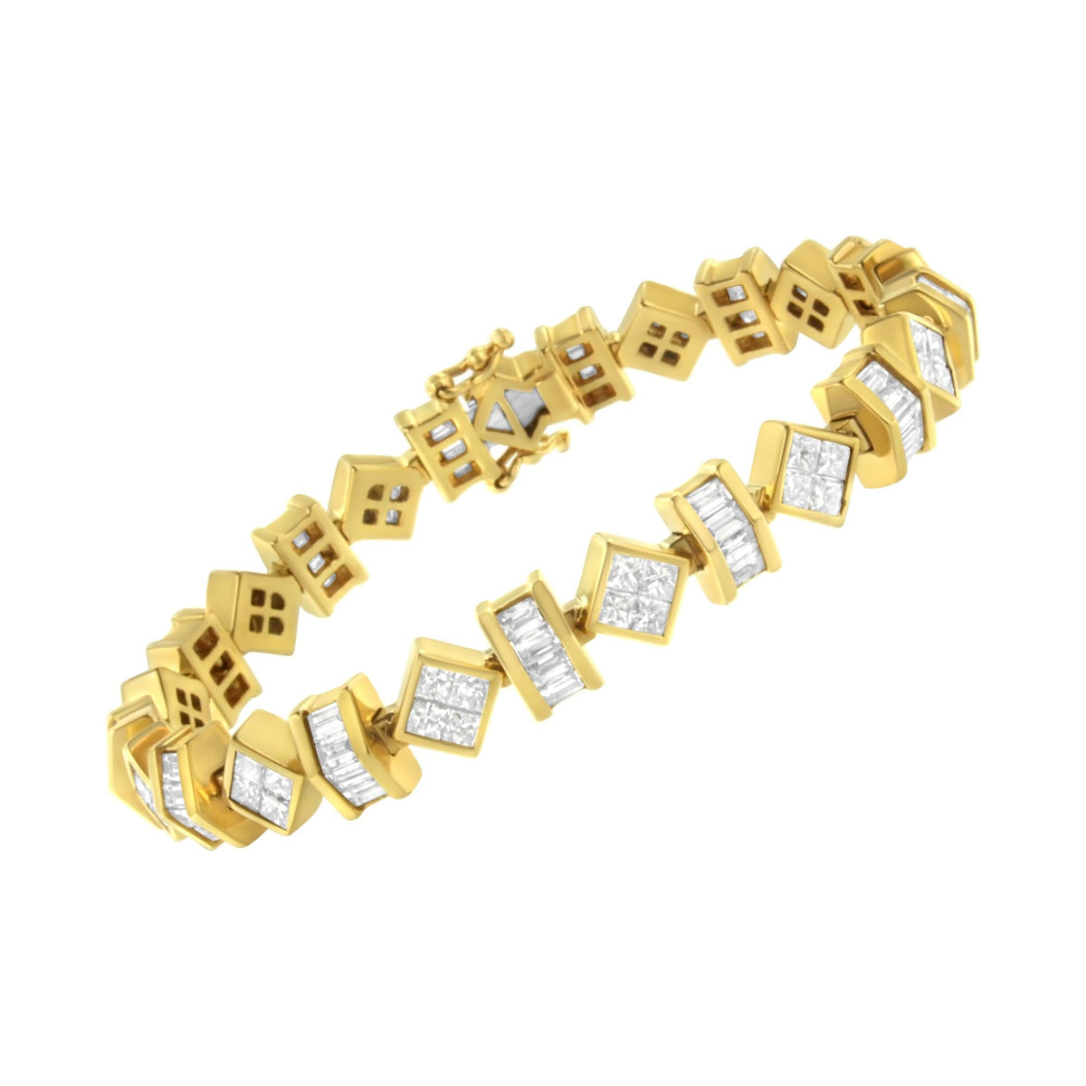 14K Yellow Gold Princess and Baguette Diamond Modern Link Bracelet(7.50 cttw,G-H Color,VS1-VS2 Clarity) by Infinite Jewels