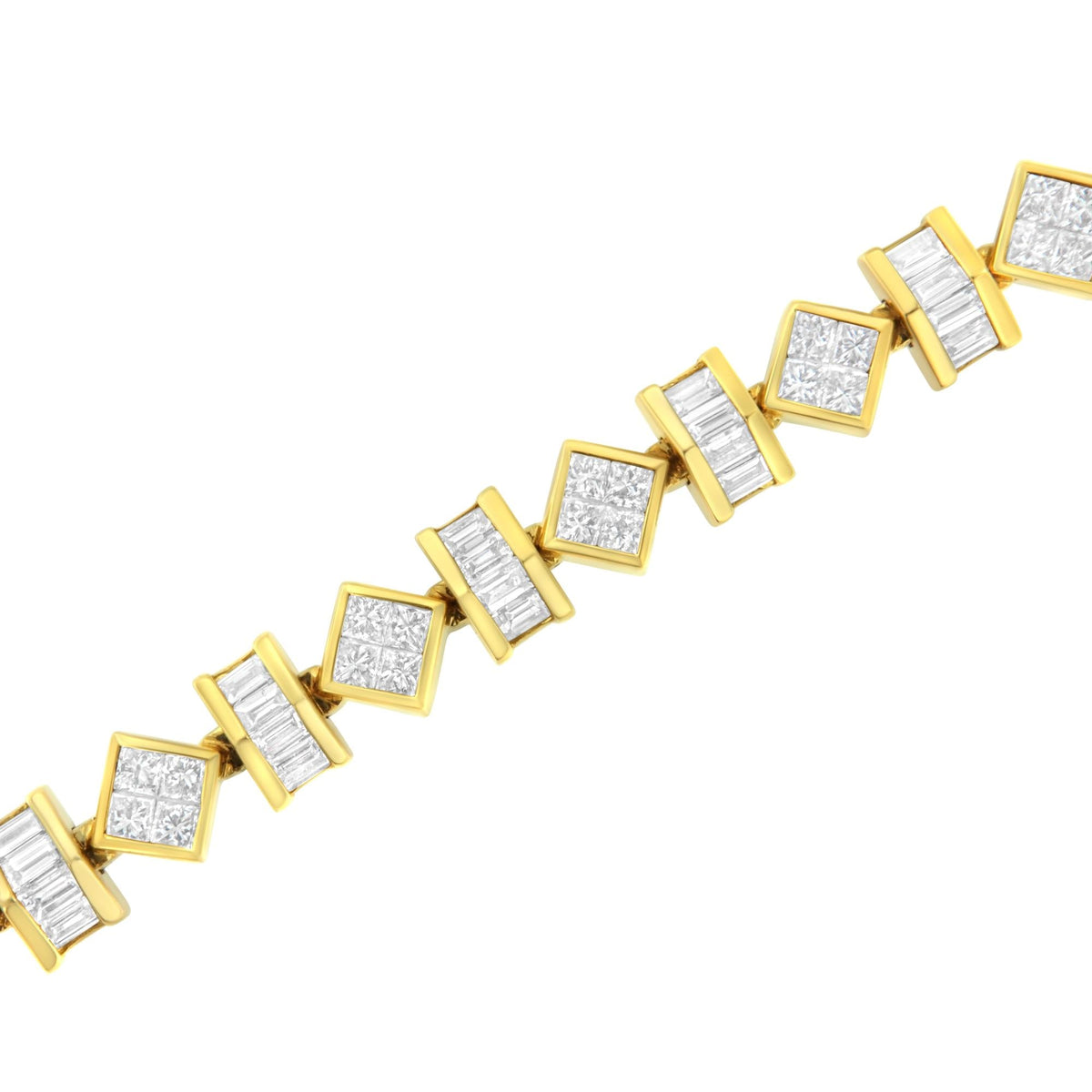 14K Yellow Gold Princess and Baguette Diamond Modern Link Bracelet(7.50 cttw,G-H Color,VS1-VS2 Clarity) by Infinite Jewels