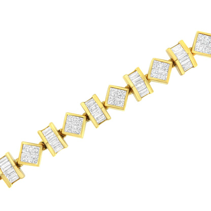 14K Yellow Gold Princess and Baguette Diamond Modern Link Bracelet(7.50 cttw,G-H Color,VS1-VS2 Clarity) by Infinite Jewels