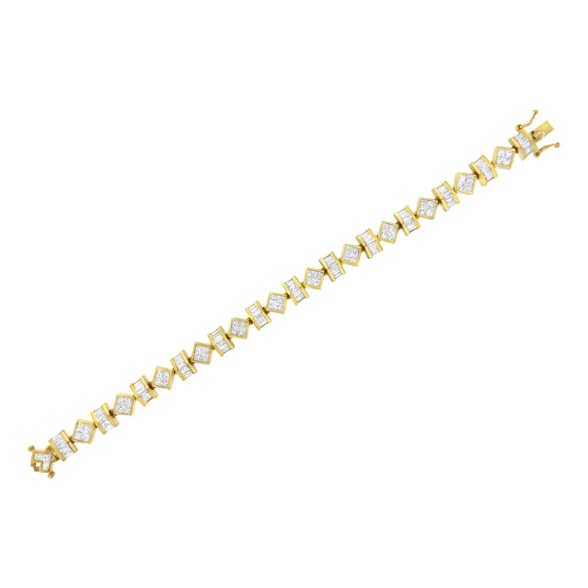 14K Yellow Gold Princess and Baguette Diamond Modern Link Bracelet(7.50 cttw,G-H Color,VS1-VS2 Clarity) by Infinite Jewels