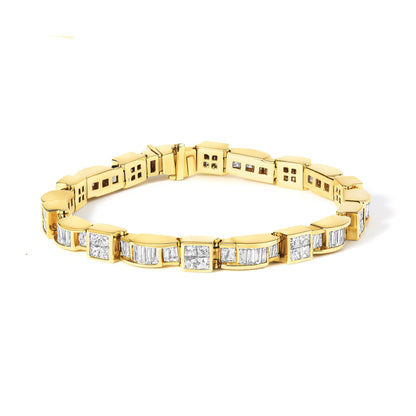 14K Yellow Gold 7.0 Cttw Baguette Cut Diamond Alternating Box and Wave Link Bracelet (G-H Color, VS1-VS2 Clarity) - 7" Inches by Infinite Jewels