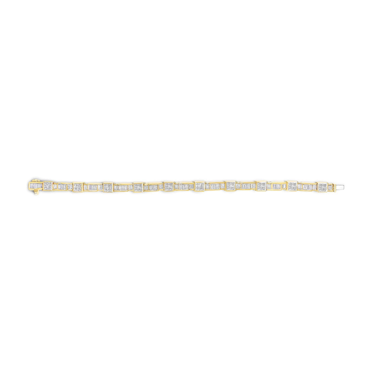 14K Yellow Gold 7.0 Cttw Baguette Cut Diamond Alternating Box and Wave Link Bracelet (G-H Color, VS1-VS2 Clarity) - 7" Inches by Infinite Jewels