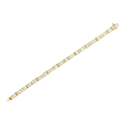 14K Yellow Gold 7.0 Cttw Baguette Cut Diamond Alternating Box and Wave Link Bracelet (G-H Color, VS1-VS2 Clarity) - 7" Inches by Infinite Jewels