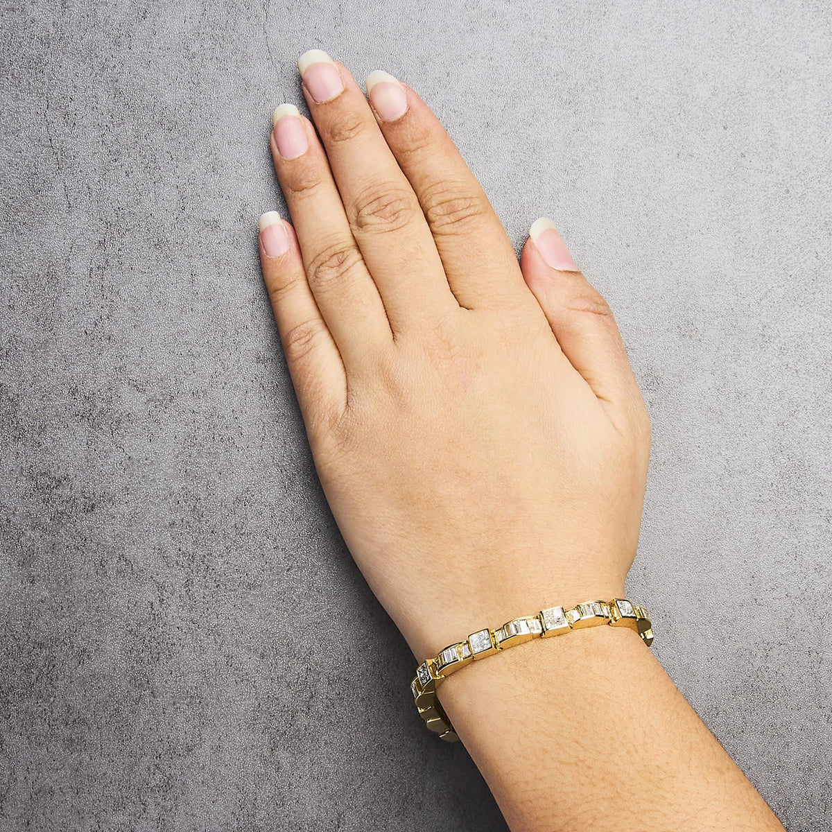 14K Yellow Gold 7.0 Cttw Baguette Cut Diamond Alternating Box and Wave Link Bracelet (G-H Color, VS1-VS2 Clarity) - 7" Inches by Infinite Jewels