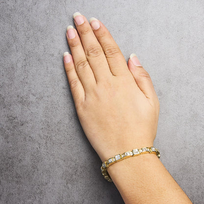 14K Yellow Gold 7.0 Cttw Baguette Cut Diamond Alternating Box and Wave Link Bracelet (G-H Color, VS1-VS2 Clarity) - 7" Inches by Infinite Jewels