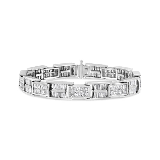14K White Gold 10 5/8 Cttw Diamond Panel Link Bracelet - 7" Inches by Infinite Jewels