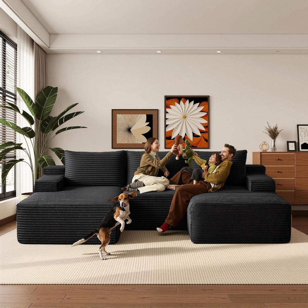 Black 96-Inch U-Shape Contemporary Modular Sectional Sofa by ShipItFurniture