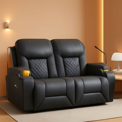 Gray PU Leather Two Seater Recliner Loveseat With USB Ports by ShipItFurniture