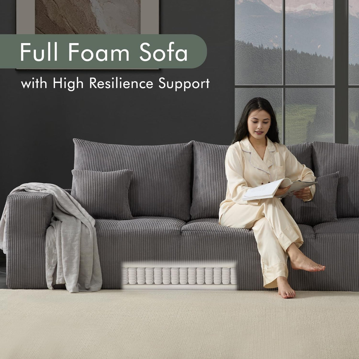 Gray 113 Inch Modular Upholstered Sectional Sofa Sleeper by ShipItFurniture
