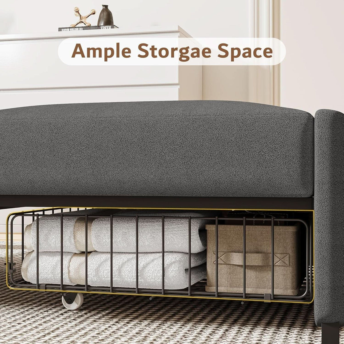 Dark Gray Lambswool Fabric Textured Sofa Bed Chair Storage by ShipItFurniture