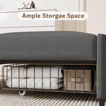 Dark Gray Lambswool Fabric Textured Sofa Bed Chair Storage by ShipItFurniture