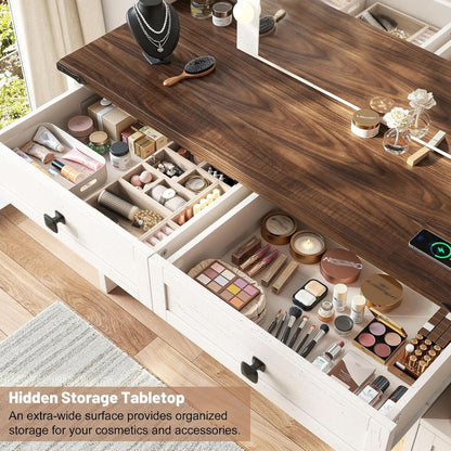 Celestial White Makeup Vanity Desk With Illumination by ShipItFurniture