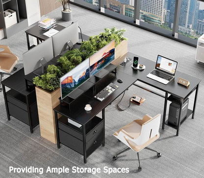 Fifty Nine Inch L Shaped Desk With Black Storage Drawers Unit by ShipItFurniture