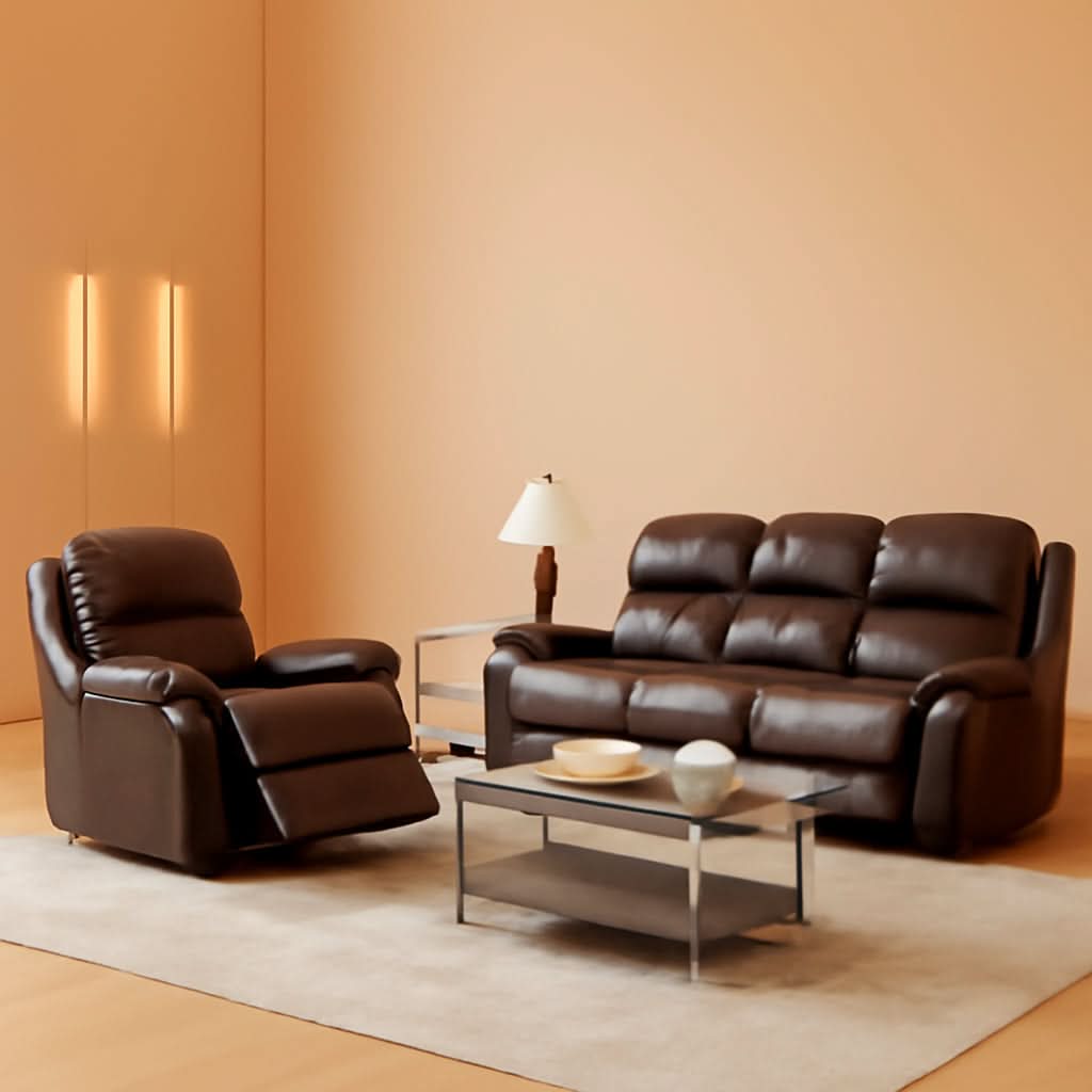 Brown Leather 3 Piece Recliner Sofa Living Room Set by ShipItFurniture