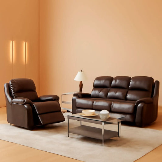 Brown Leather 3 Piece Recliner Sofa Living Room Set by ShipItFurniture