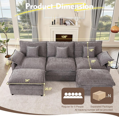 108 Inch U Shaped Ultra Modular Sofa Slate Chenille Fabric by ShipItFurniture
