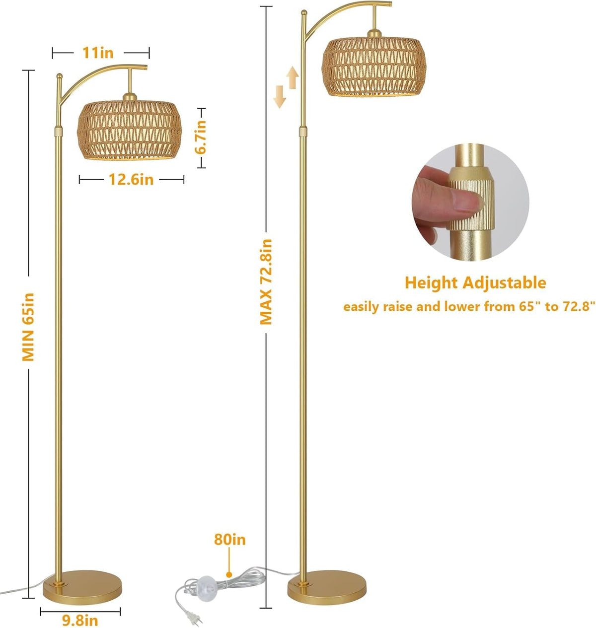 Arc Floor Lamp Timeless Brass Finish Remote Dimmable by ShipItFurniture
