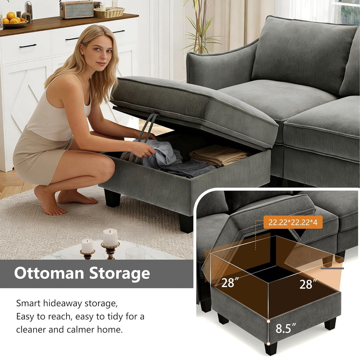 Charcoal Grey Luxurious Modular U Shaped Sectional by ShipItFurniture