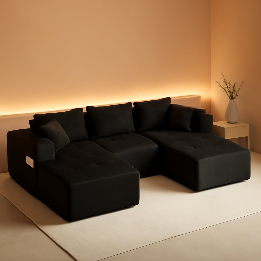 100 Inch U Shaped Oversized Modular Sofa Luxurious Corduroy by ShipItFurniture