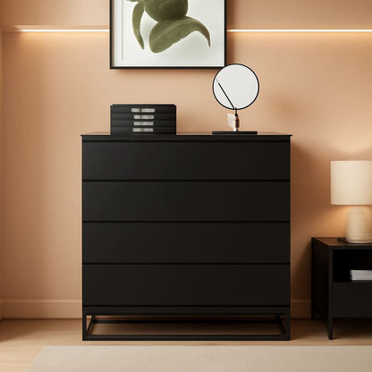 Black Modern Four Drawer Dresser Storage Chest For Bedroom by ShipItFurniture