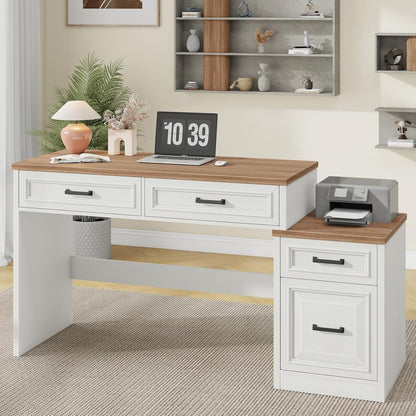61 Inch Distressed Farmhouse Computer Desk Storage by ShipItFurniture