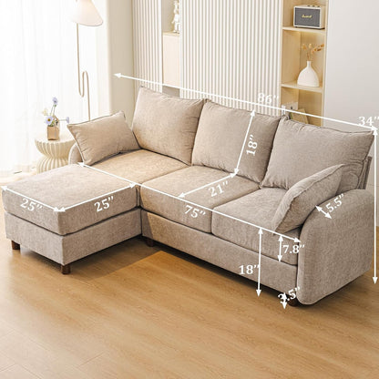 Eighty SixInch Length L Shaped Elegant Sectional Sofa Khaki by ShipItFurniture