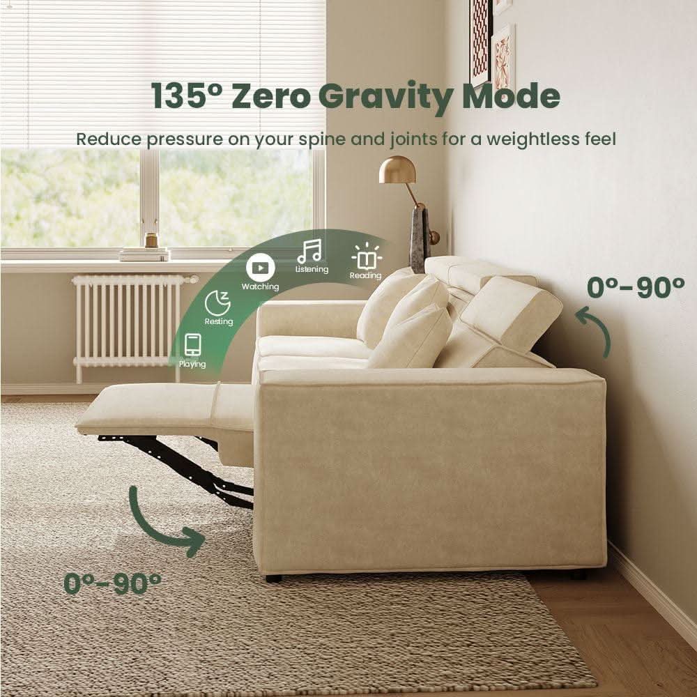 Modular Sectional Sofa With Velvet Beige Finish Recliner Compact Layout by ShipItFurniture