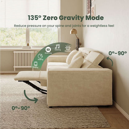 Modular Sectional Sofa With Velvet Beige Finish Recliner Compact Layout by ShipItFurniture