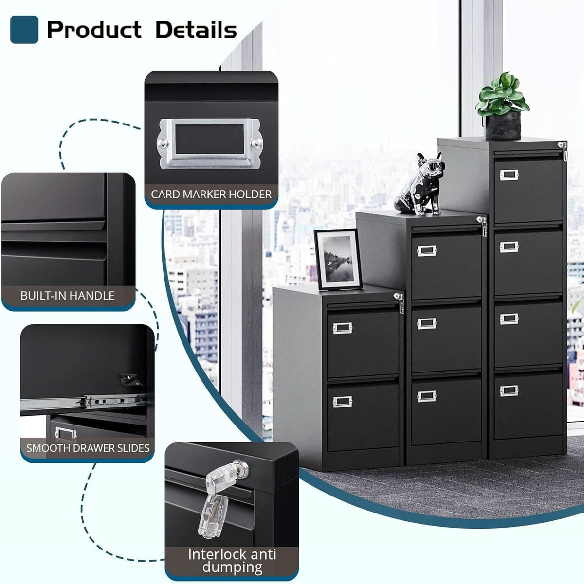 Four Drawer Filing Cabinet With Lock For Home Office by ShipItFurniture