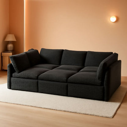 Modular Sectional Sofa Black Corduroy Convertible Sleeper by ShipItFurniture