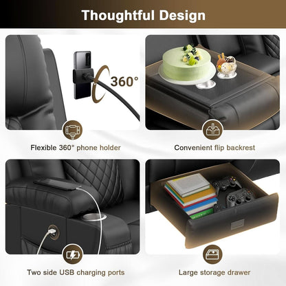Three Seat Recliner Sofa With Flip Backrest And USB Ports by ShipItFurniture