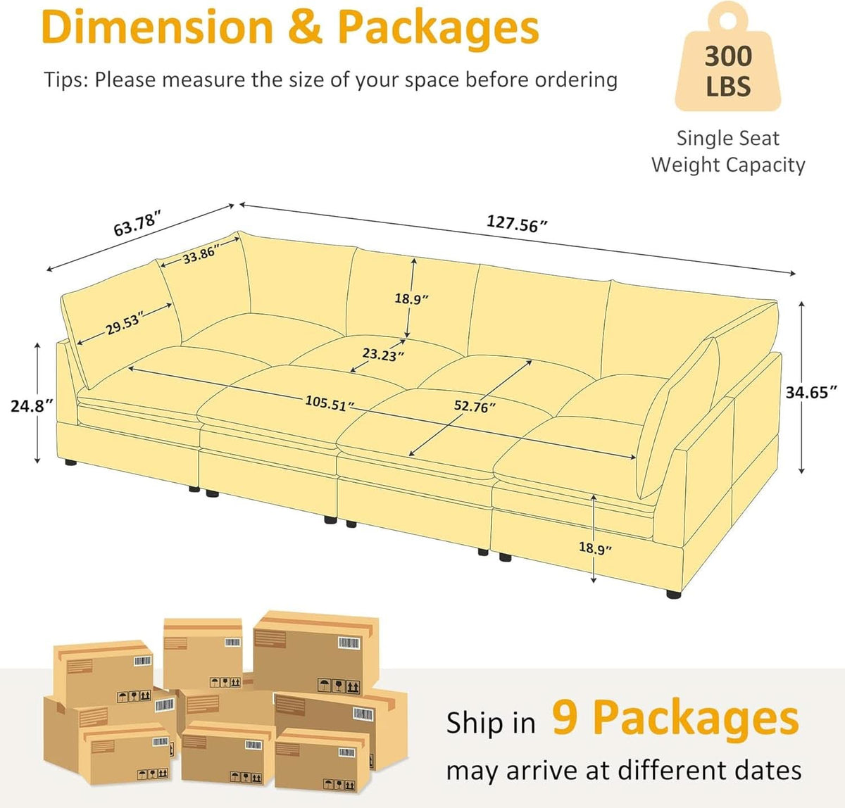 127 Inch Taupe Contemporary Modular Sectional Sofa by ShipItFurniture