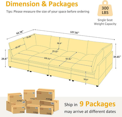 127 Inch Taupe Contemporary Modular Sectional Sofa by ShipItFurniture