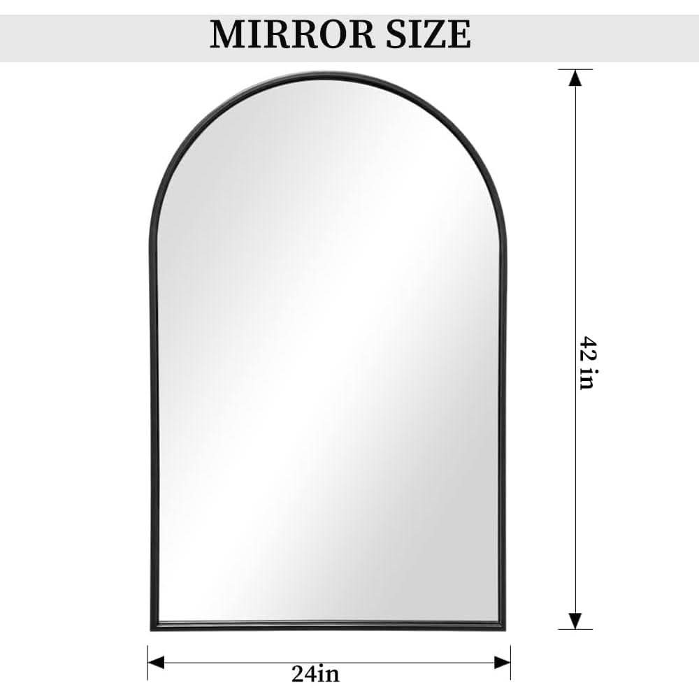 Black Arched Wall Mirror 42x24 Inches With Iron Frame by ShipItFurniture