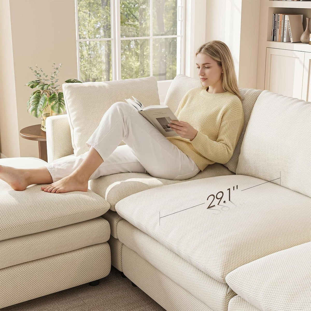 NinetySevenInch L Shaped Modular Sectional Sofa Beige by ShipItFurniture