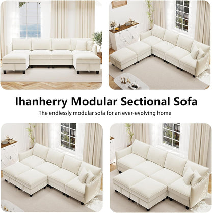 112-Inch Modular U-Shaped Sectional Beige Sofa Ottomans by ShipItFurniture