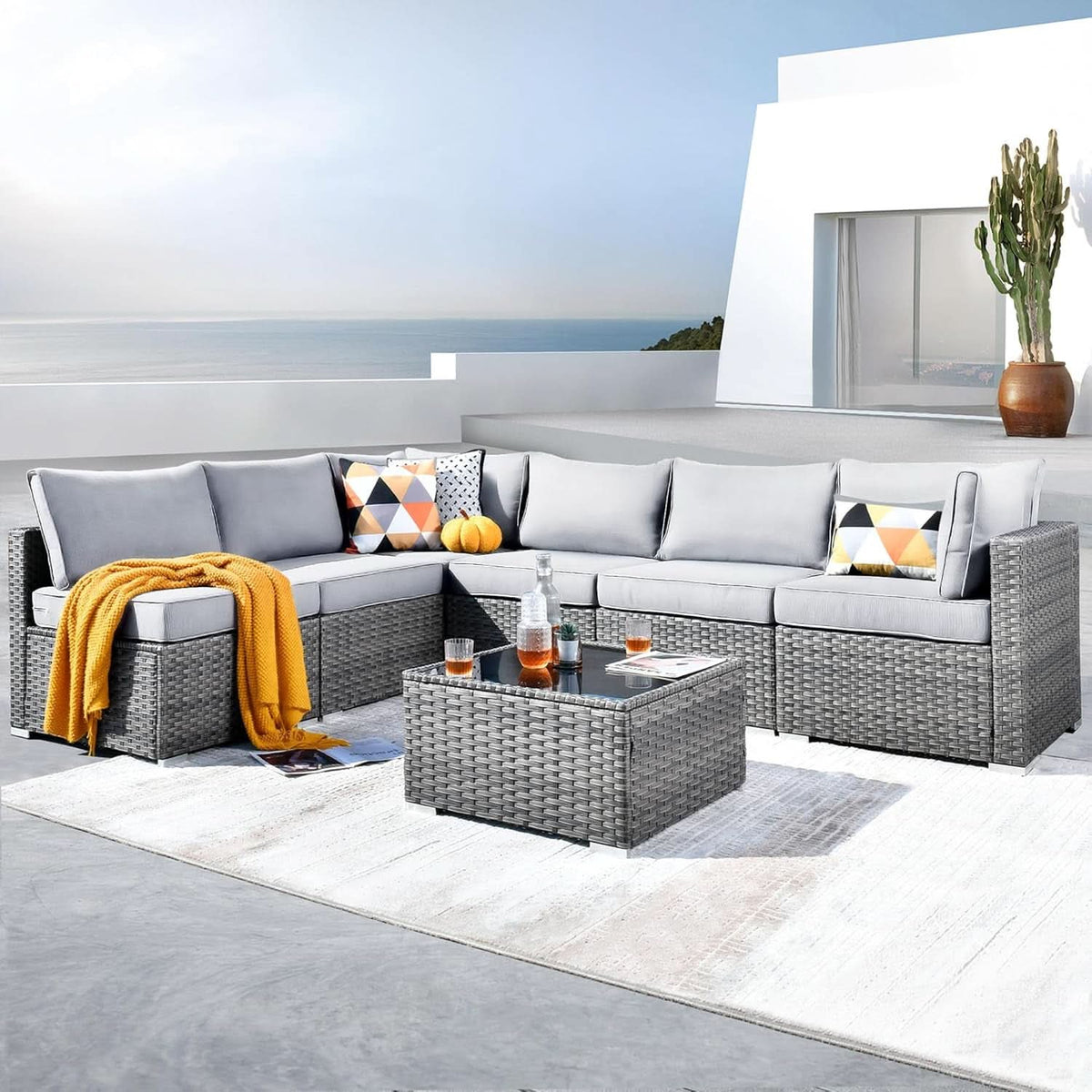 Outdoor Seven Piece Conversation Set with Coffee Table by ShipItFurniture